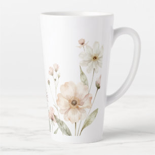 Soft Wildflower Border Watercolor Background Latte Mug