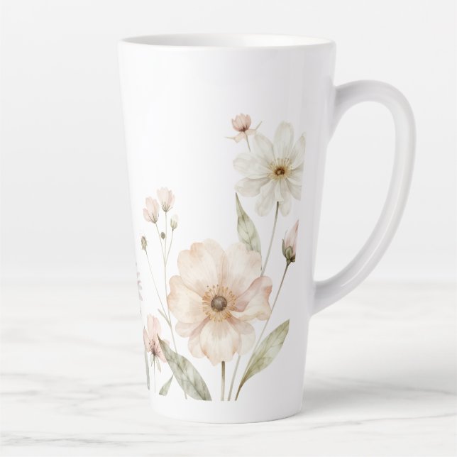 Soft Wildflower Border Watercolor Background Latte Mug (Right)
