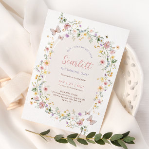 Soft Wildflower Butterfly Girl Birthday Party Invitation