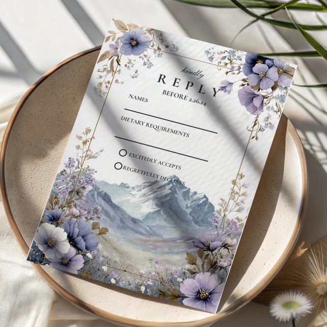Soft Wildflower Mountain Wedding RSVP Card (Creator Uploaded)
