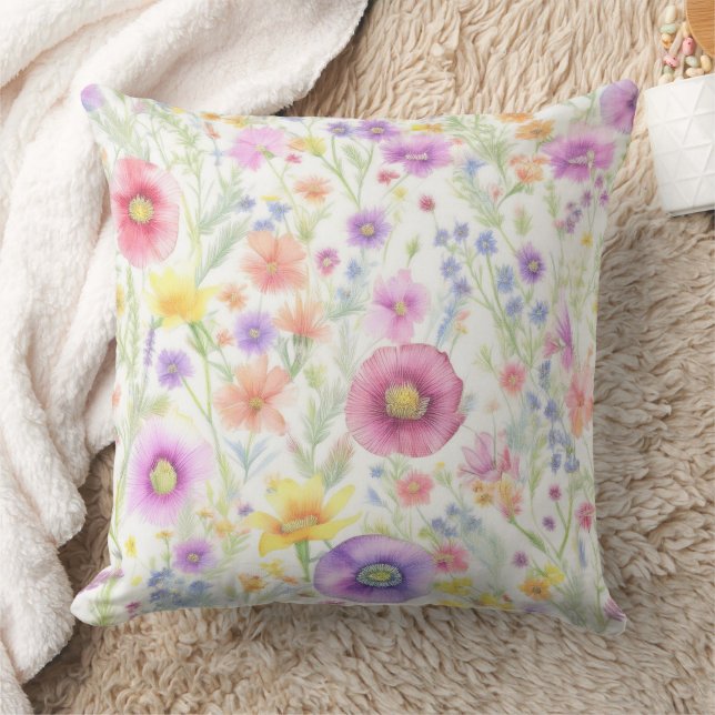 soft wildflower pastel pattern throw pillow (Blanket)