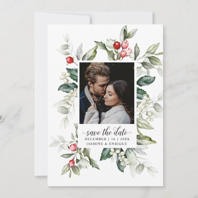 Soft Winter Berry Christmas | Photo Save The Date (Front)