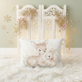 Soft Winter Dreams – MerryMist Girls | Deer & Bunn Accent Pillow