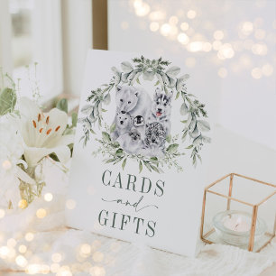 Soft Winter Holiday Artic Animals Cards & Gifts Pedestal Sign