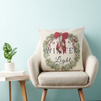 Soft Winter Light w/ Christmas Wreath Throw Pillow