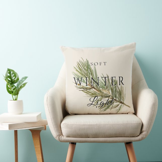Soft Winter Light w/ Pine Branch Throw Pillow (Chair)