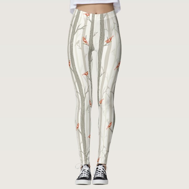 Soft Winter Woodland Trees with Cardinals Design Leggings (Front)