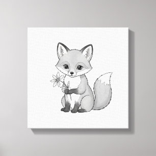 Soft Woodland Fox Holding a Flower Canvas Print