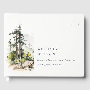 Soft Woods Mountain Landscape Sketch Wedding Guest Book