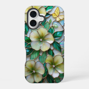  Soft Yellow and Green Floral Stained Glass Design iPhone 16 Case