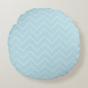 Soft Yellow Chevron on Blue Throw Pillow Round