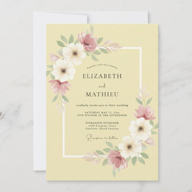 Soft Yellow Ethereal Meadow Wedding Invitation (Front)
