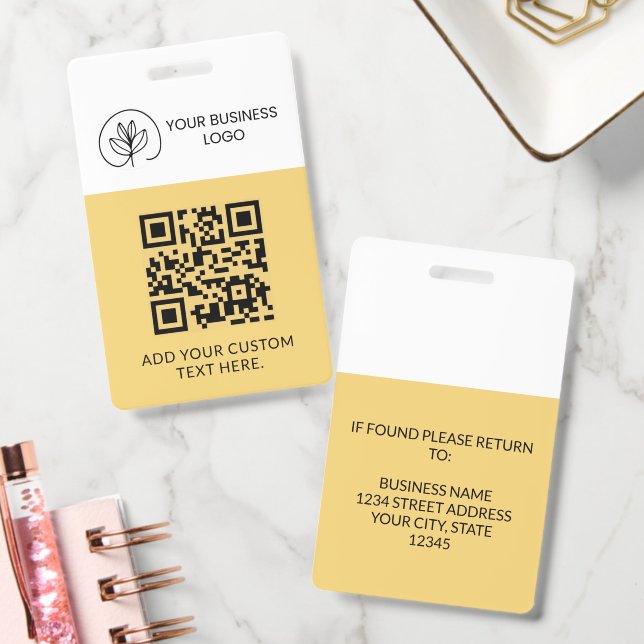Soft Yellow Event Badge Custom QR Code & Logo (Office)