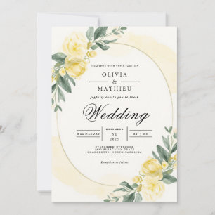 Soft Yellow Floral Botanical Wedding Invitation