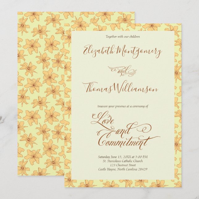 Soft Yellow Floral Commitment Ceremony Invitation (Front/Back)