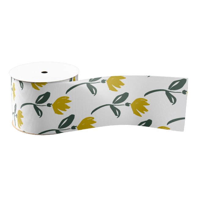 Soft Yellow Flowers Ribbon Grosgrain Ribbon (Spool)