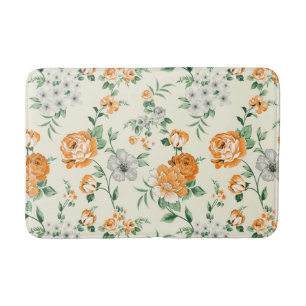 Soft Yellow Garden Floral Pattern Bath Mat