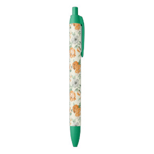 Soft Yellow Garden Floral Pattern Black Ink Pen