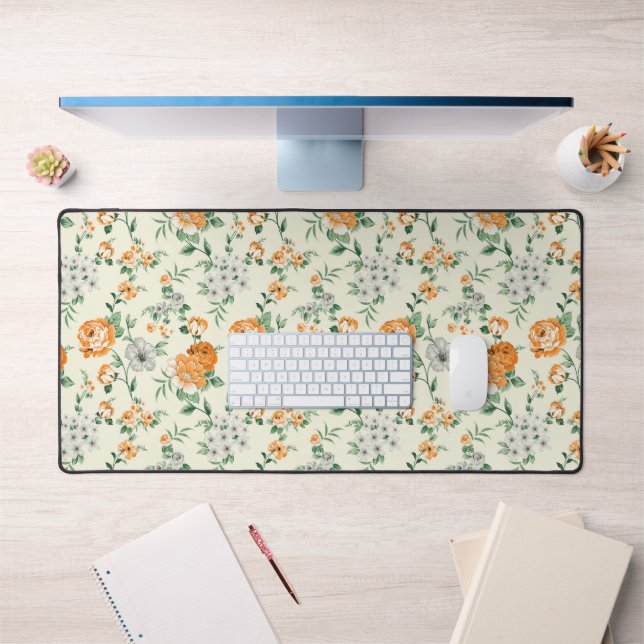 Soft Yellow Garden Floral Pattern Desk Mat (Office 1)