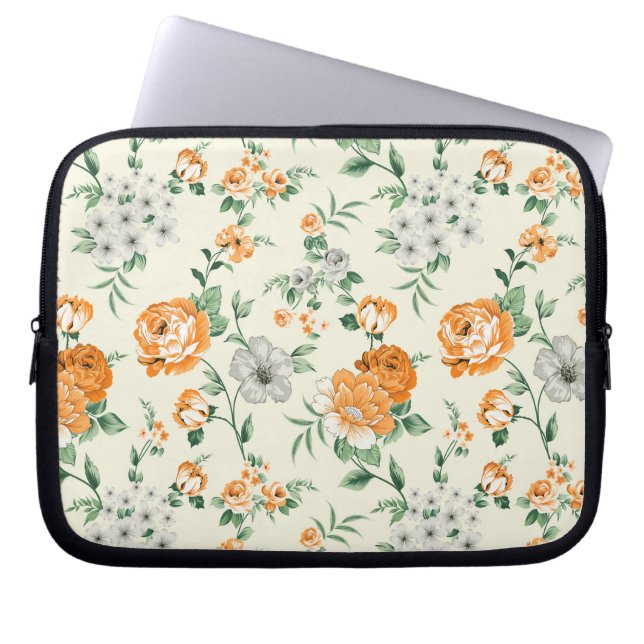 Soft Yellow Garden Floral Pattern Laptop Sleeve (Front)