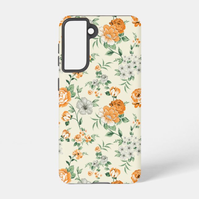 Soft Yellow Garden Floral Pattern Samsung Galaxy S21 Case (Back)