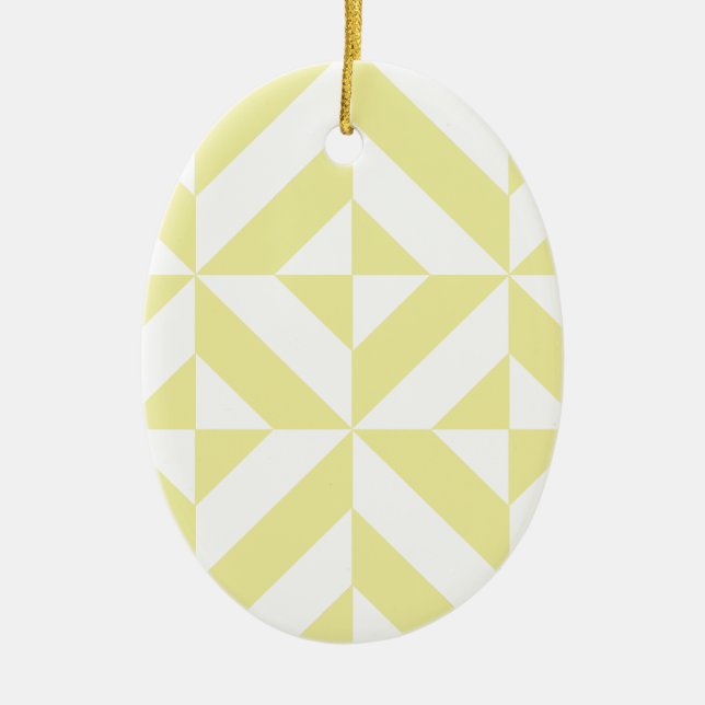 Soft Yellow Geometric Art Deco Ceramic Ornament (Front)
