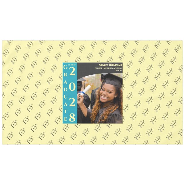 Soft Yellow Modern Graduation Photo Cap Pattern Tablecloth (Front (Horizontal))