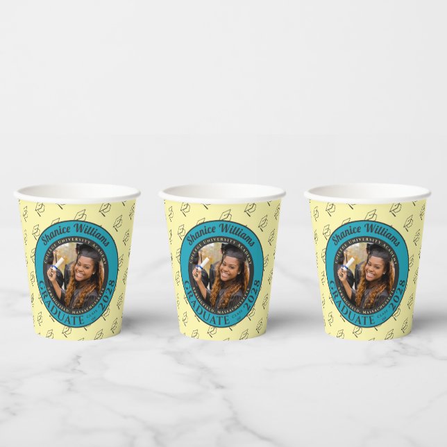 Soft Yellow Photo Modern Graduation Party Paper Cups (Multi)