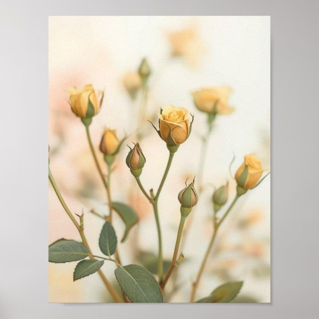  Soft Yellow Rose Buds Floral Design Poster (Front)