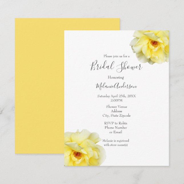 Soft Yellow Rose Invitation (Front/Back)