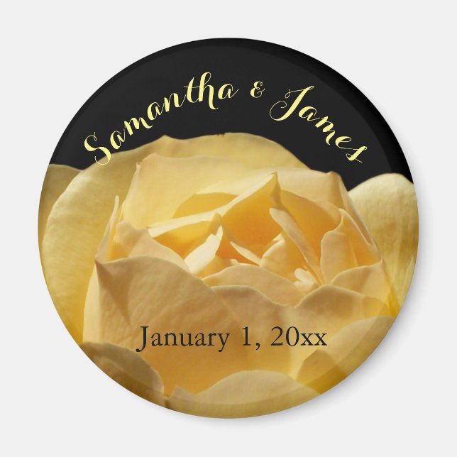 Soft Yellow Rose Personal Wedding Magnet (Front)