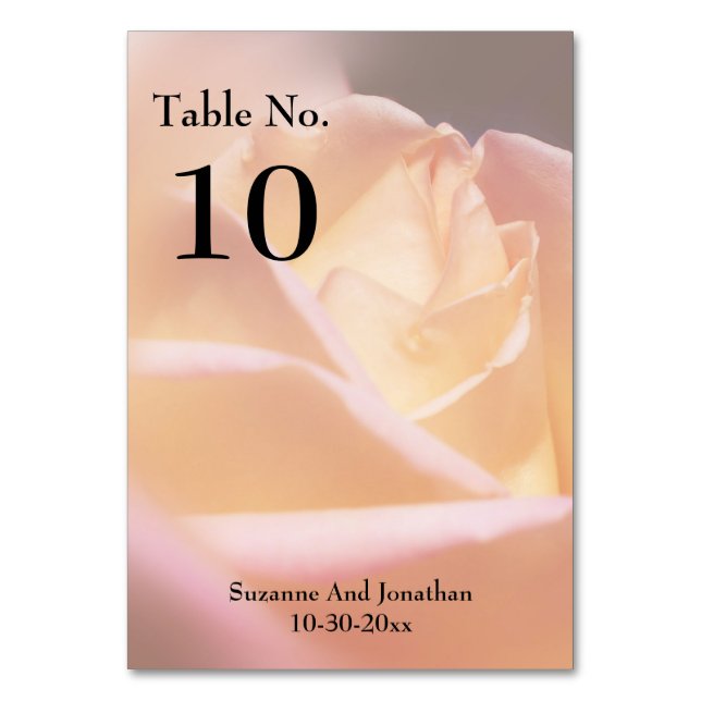 Soft Yellow Rose Personalized Wedding  Table Number (Front)
