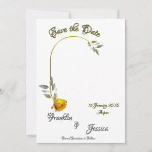 Soft Yellow Rose with Pale Green & Gold Oval Photo Save The Date
