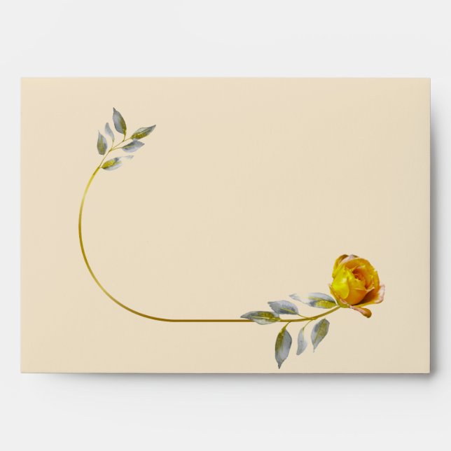 Soft Yellow Rose with Pale Green & Wedding  Envelope (Front)