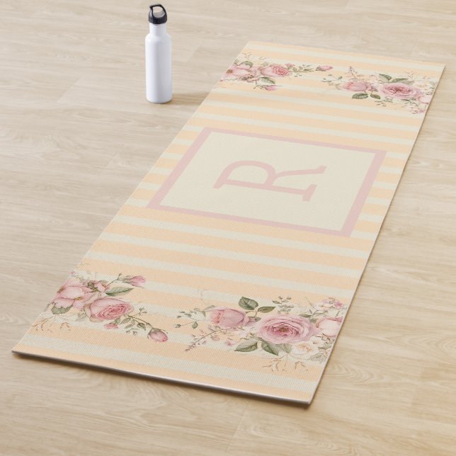 Soft yellow striped floral yoga mat (In Situ)