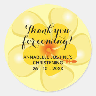 Soft Yellow THANK YOU FOR COMING! Christening Classic Round Sticker