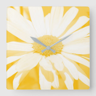 Soft Yellow White Daisy Square Wall Clock