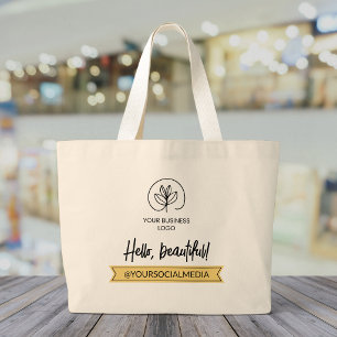 Soft Yellow & White Hello Beautiful Marketing Large Tote Bag