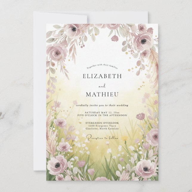 Soft Yellow Wildflower Wedding Invitation (Front)