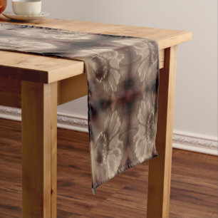 Soft Zinnia Daisy Flower In Sepia Vintage Abstract Short Table Runner