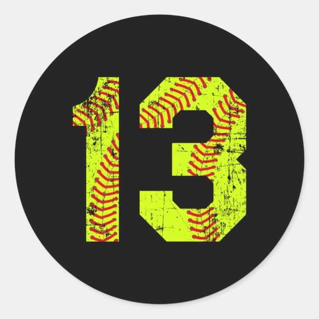 Softball 13 Jersey Number Classic Round Sticker (Front)