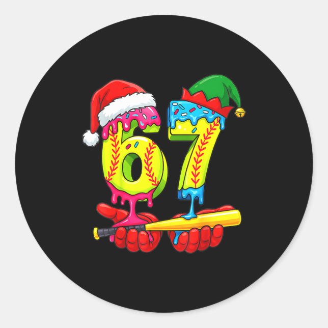 Softball 67 Ice Cream Drip Six Seven Boys Funny Ch Classic Round Sticker (Front)