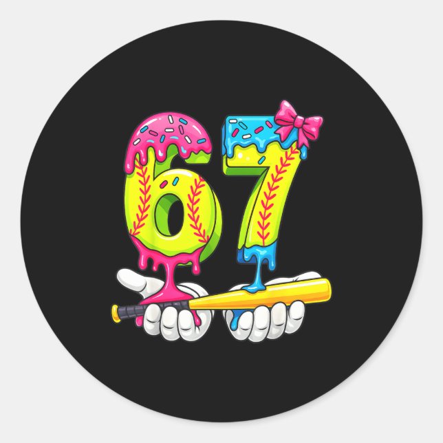 Softball 67 Ice Cream Drip Six Seven Boys Funny Me Classic Round Sticker (Front)