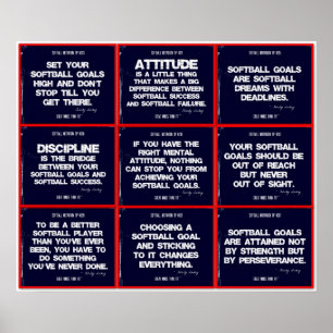 Softball 9 Quote Collage in Red, White and Blue Poster