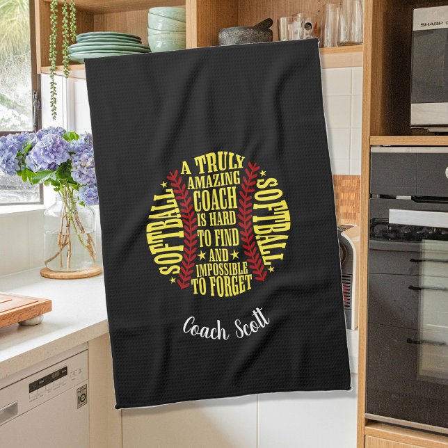 Softball a truly amazing coach is hard to find kitchen towel (Creator Uploaded)