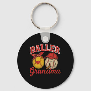 Softball And Baseball Lover Grandma Perfect Mother Keychain