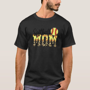Softball And Mom Red Heart With Leopard For Mother T-Shirt