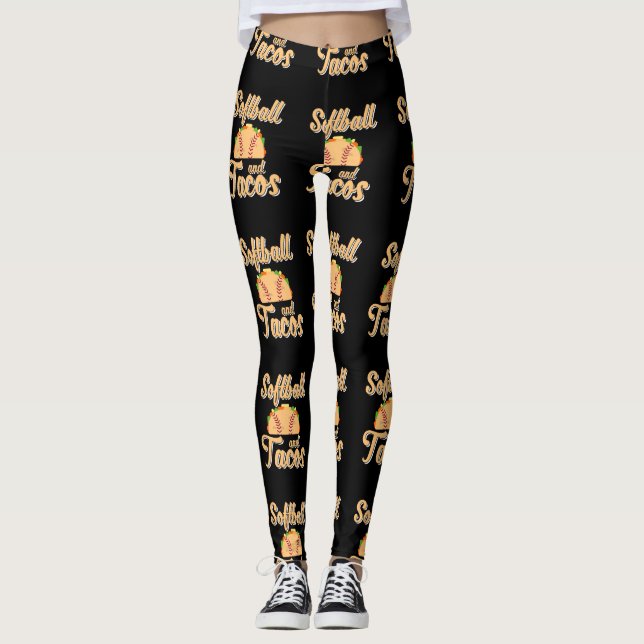 Softball And Tacos Funny Novelty Leggings (Front)