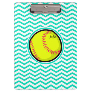 Softball; Aqua Green Chevron Clipboard