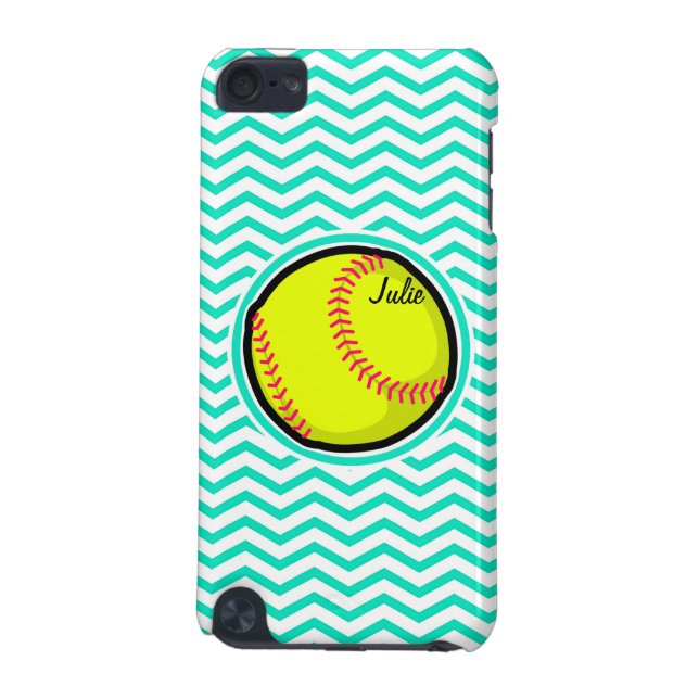 Softball; Aqua Green Chevron iPod Touch (5th Generation) Cover (Back)